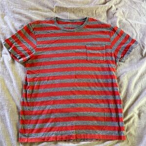 J. Crew Red and Gray Striped Short Sleeve Tee
